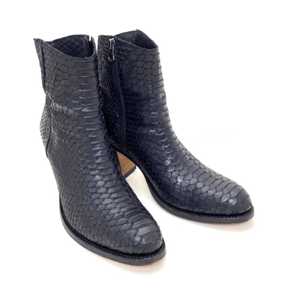 PENELOPE Chilvers Snakeskin Leather Western Moto Ankle Boot in Jet Black - Picture 4 of 9